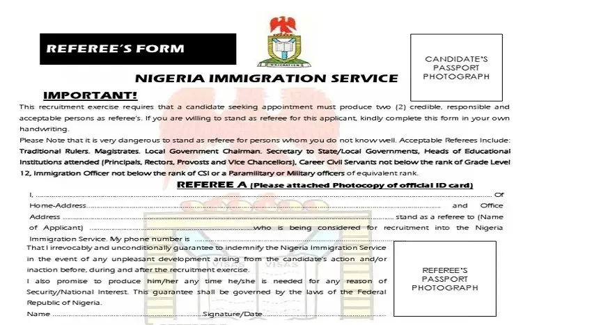 NIS Recruitment Referee / Guarantor Form 2023 - Download PDF Here