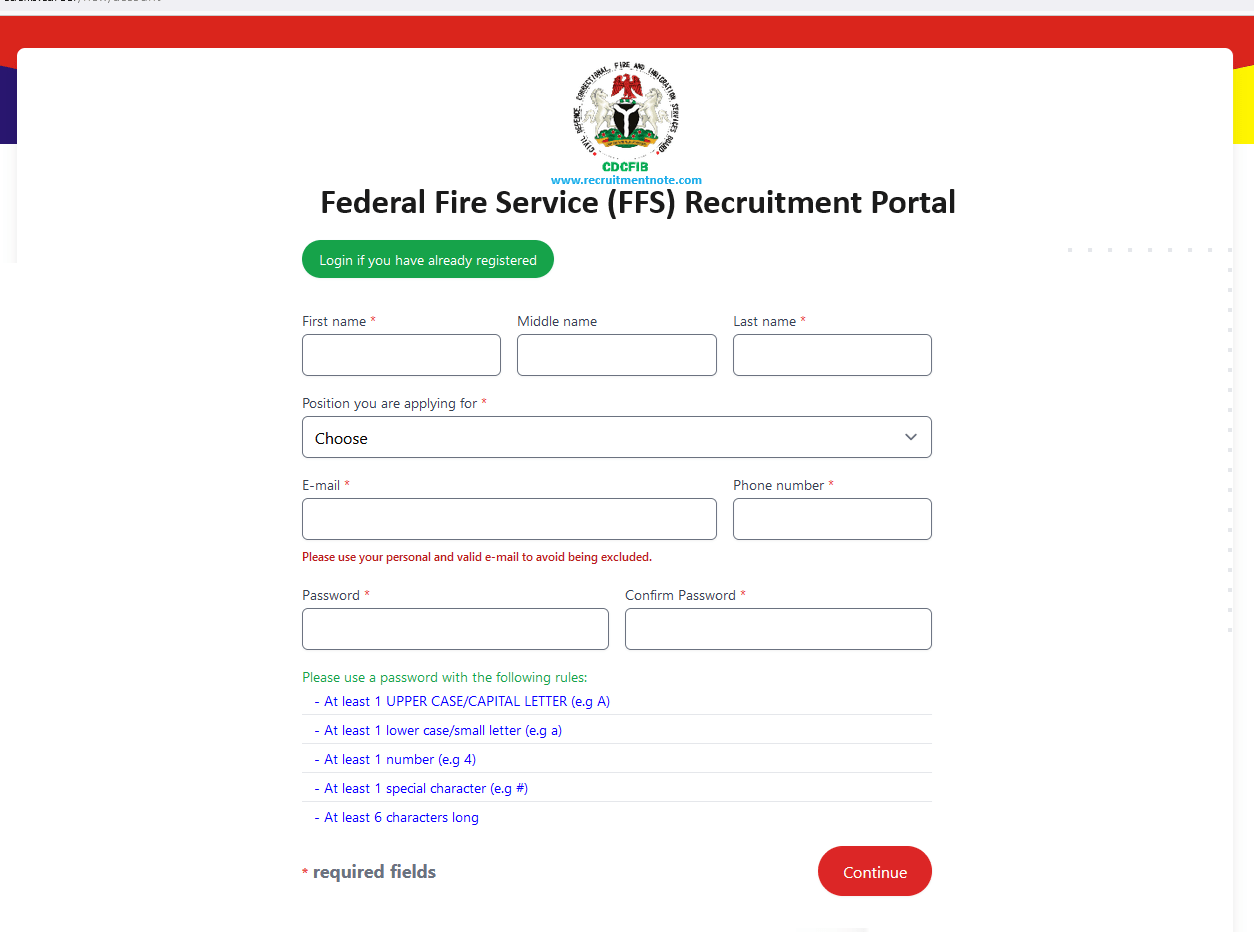 cdcfib.career Recruitment Portal Login Federal Fire Service